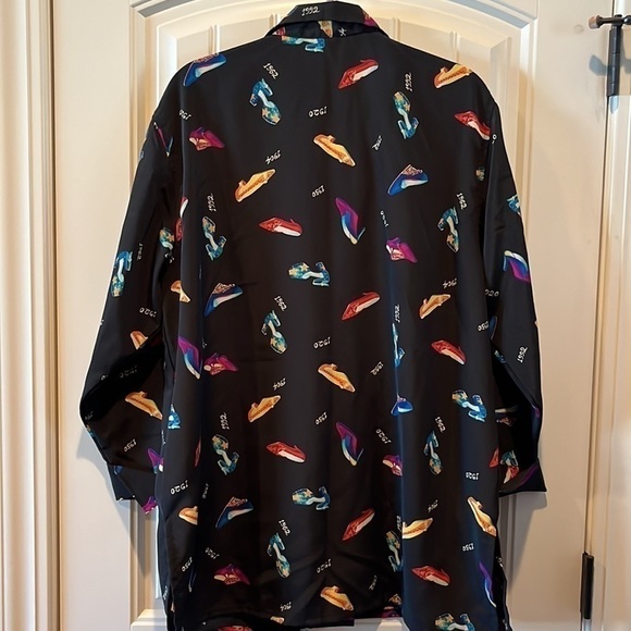 Vintage all over novelty shoe print button down tunic top Emily in Paris SATC 1X - Picture 9 of 10